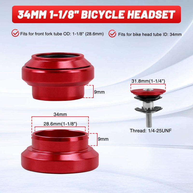 Tongze 1-1/8"" 34mm Bike Headset, MTB Headset Fits for Mountain Bike Road Bicycle with Bearing & Stem Cap(Blue) - Image 4